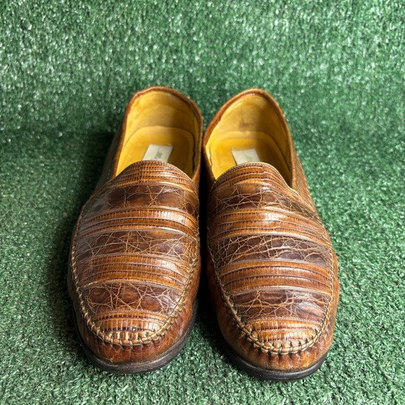 Mezlan Sebastian Crocodile Genuine Lizard Skin Exotic Loafers Brown Mens Sz 10.5 main image 8